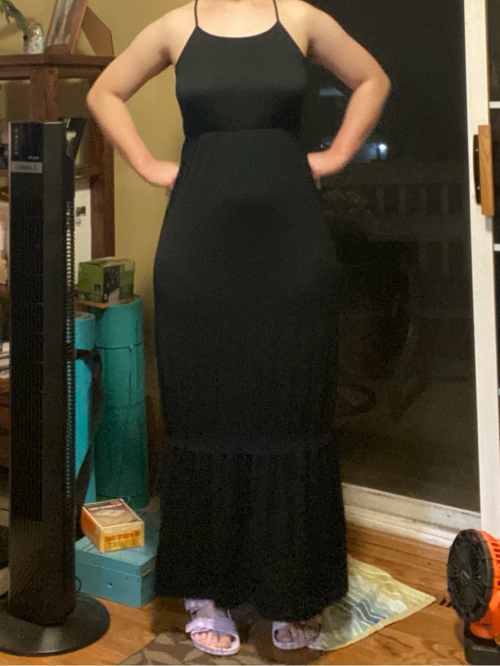 Simple black tank maxi dress with lace detail on back